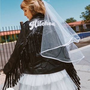 Nastygal Death Do Us Part Graphic Bridal Black Leather Fringe Wedding Jacket